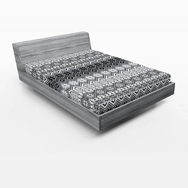 ABAKUHAUS Grijs Hoeslaken, Scandinavisch Sneeuwvlokkenpatroon, Zachte Decoratieve stof met Elastische Band, 160 cm x 200 cm, Grijs, Wit, Zwart