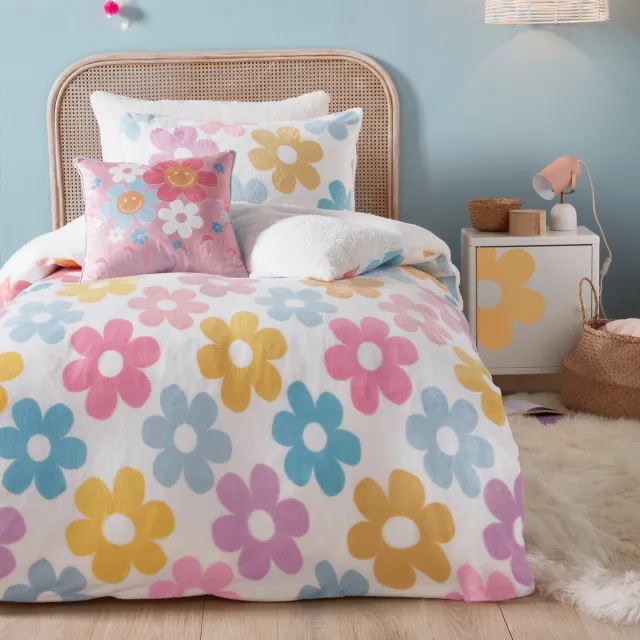 Ibenzoa Zachte en Kleurrijke Fleece Dekbedovertrekset met Retro Bloemenprint Meerkleurig