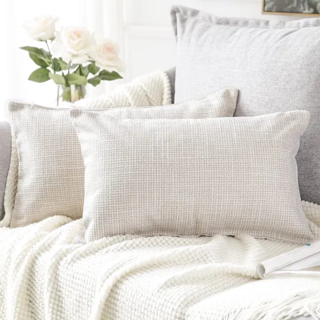 Ibenzoa Set van 2 stijlvolle linnen kussenhoezen voor moderne woondecoratie beige