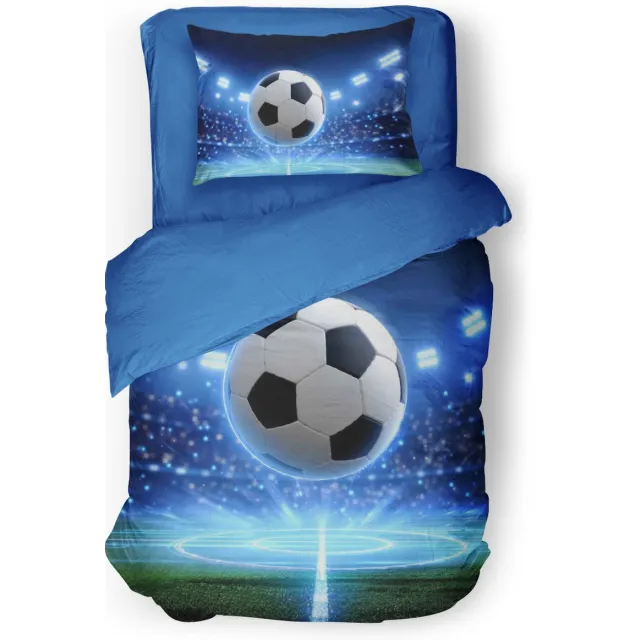 Eleganzzz Kinder Dekbedovertrek Football Glory - Voetbal Dekbedovertrek - Blue - 140x200/220 cm - Dekbedovertrek Kinderen - Micropercal - Eenpersoons
