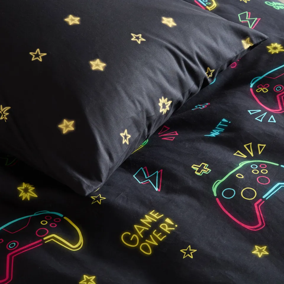 NOUS Kids katoenen dekbedovertrek kinderbed (120x150 cm) - Game zwart, foto 4
