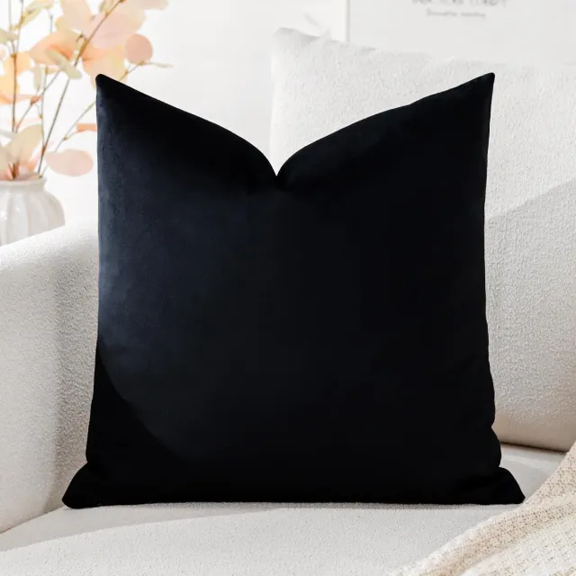 Ibenzoa Elegant fluwelen kussensloop voor decoratieve sierkussens in slaapkamer en woonkamer, 40 x 40 cm, zwart