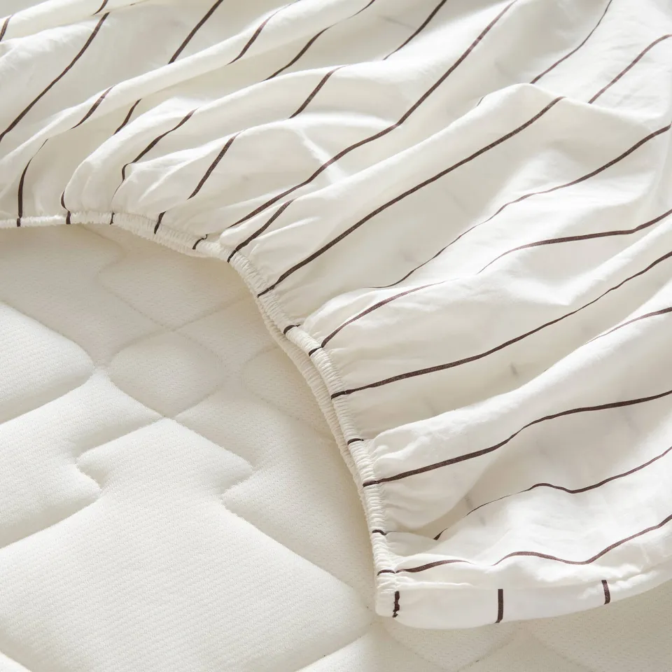 NOUS Living katoenen gestreepte hoeslaken off-white, foto 3