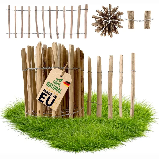 Floranica Tuinhek - Hazelaar - Lengte: 5 m Hoogte: 60 cm Stavenafstand: 8-10 cm - Borderrand Houten Hek Rolborder Paal voor Hekwerk Perkafscheiding Hondenhek Lattenafstand 8-10 cm
