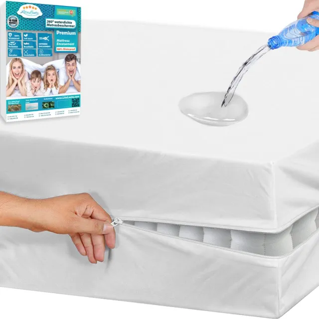 Litalente Luxe Waterdichte Matrashoes Met Rits - Matrasvernieuwer 180 x 200 cm - Anti Bedbug - Allergie, Huisstofmijt en Antibacteriële - 100% Waterdichte en Bedwantsbestendige Matrasbeschermer Molton - Ritssluiting - Dikte 30 cm 180x200 cm Wit