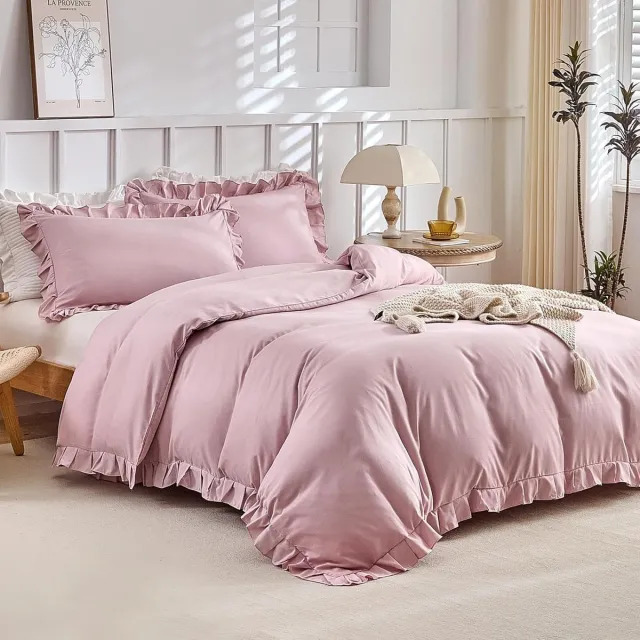 Famanu Dekbedovertrekset tweepersoons 240 x 220 cm microvezel met volant roze Roze(Volants)