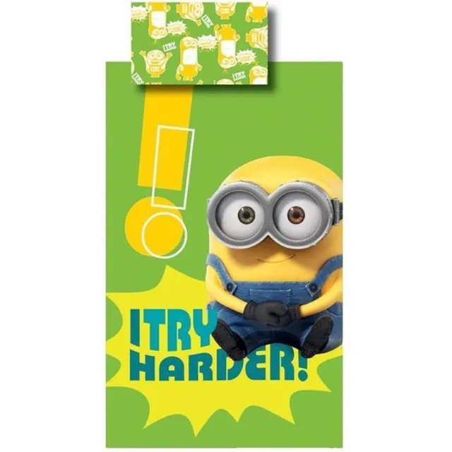 Minions I Try Harder - Dekbedovertrek - Eenpersoons - 140x200 cm - Groen