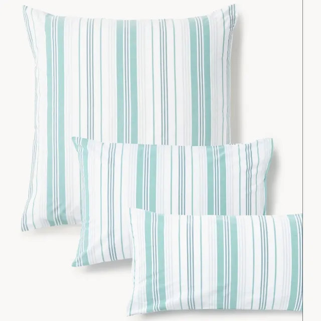 Westwing Collection Katoenen perkal kussensloop Hildy turquoise, wit