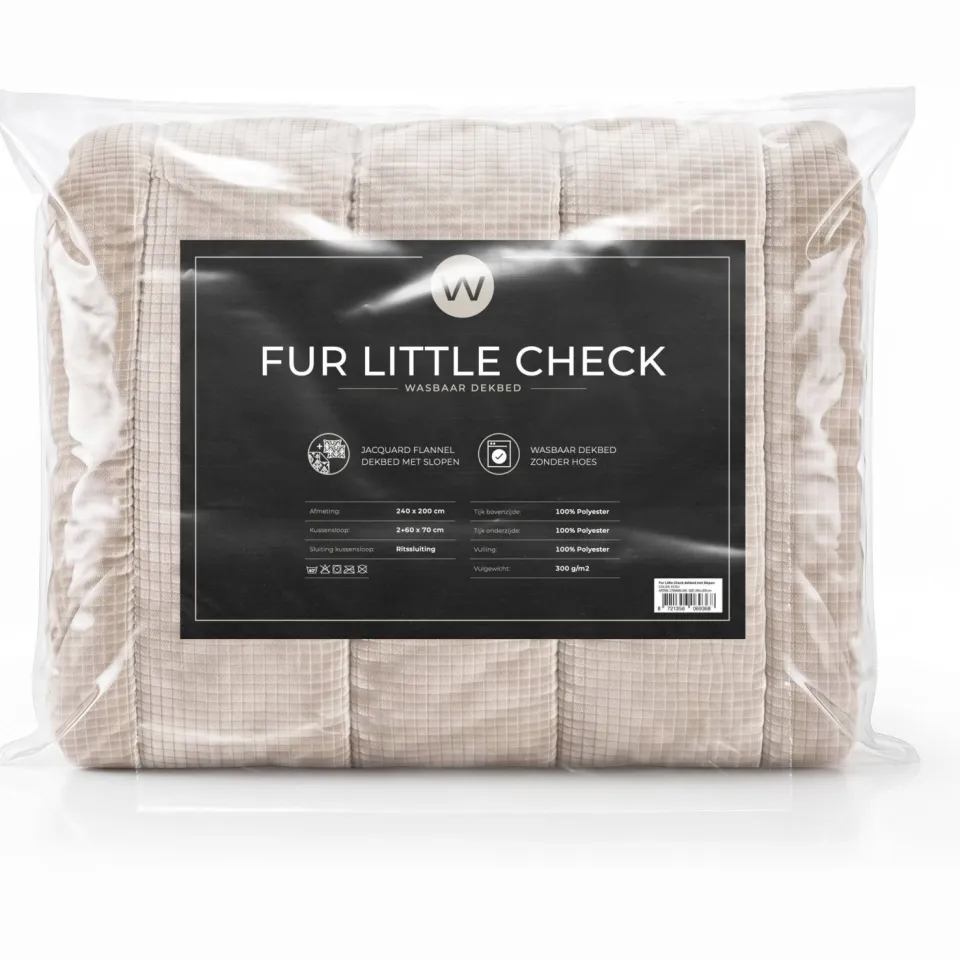 W wasbaar dekbed Fur Little Check - Ecru, foto 4