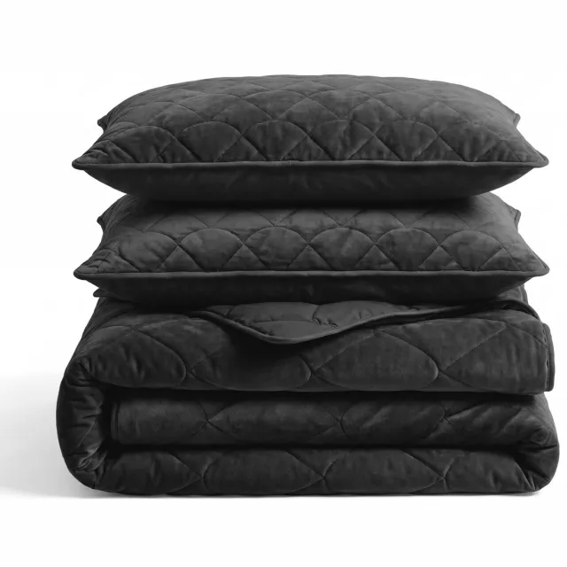 Sleeptime 2 in 1 Velvet Dekbed zonder Overtrek Dekbed - Dekbed inclusief slopen - 200 x 200 - Zwart/Grijs