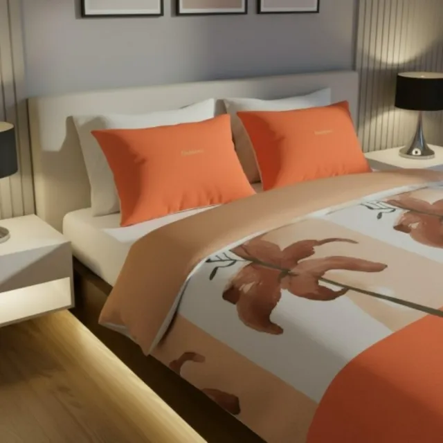 SENZATIONE 100% Katoen Percaline Dekbedovertrek 240x200/220-2x60x70 cm LILY OF LOVE ORANJE MULTI