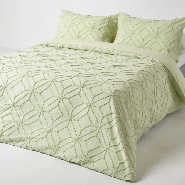 Homescapes percal beddengoed 260 x 220 cm groen van 100% katoen, getuft met ruitmotief