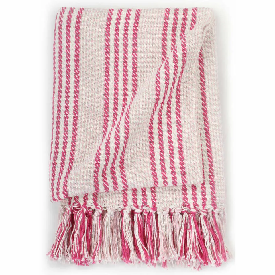 vidaXL Plaid strepen 125x150 cm katoen roze en wit, foto 3