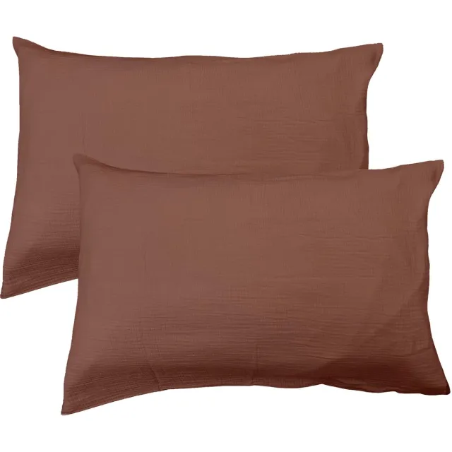 Matt & Rose Set Kussenslopen - Chocolat - (2x) 50 x 70 cm - Bruin - Mousseline Katoen