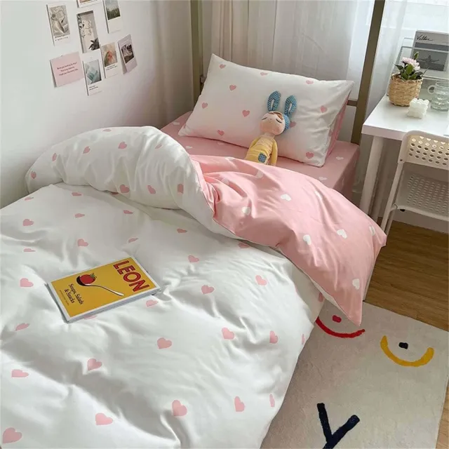 JGS ® Beddengoed Set met Hartjespatroon voor Meisjes in Zachte Microvezel, Omkeerbaar Ontwerp met Rits roze