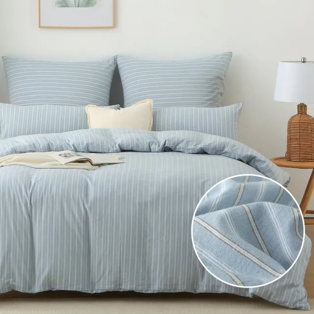 Ibenzoa Beddengoedset van Zacht en Ademend Katoen met Moderne Strepen voor Comfortabel Slapen blauw