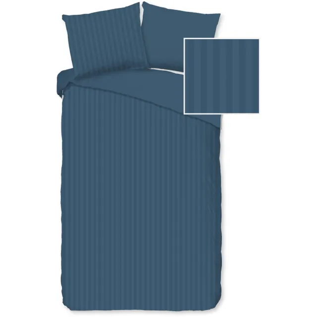 Descanso dekbedovertrek rustige satijnstreep - 1 persoons 140x200/220 cm - Denim - 100% Katoen satijn