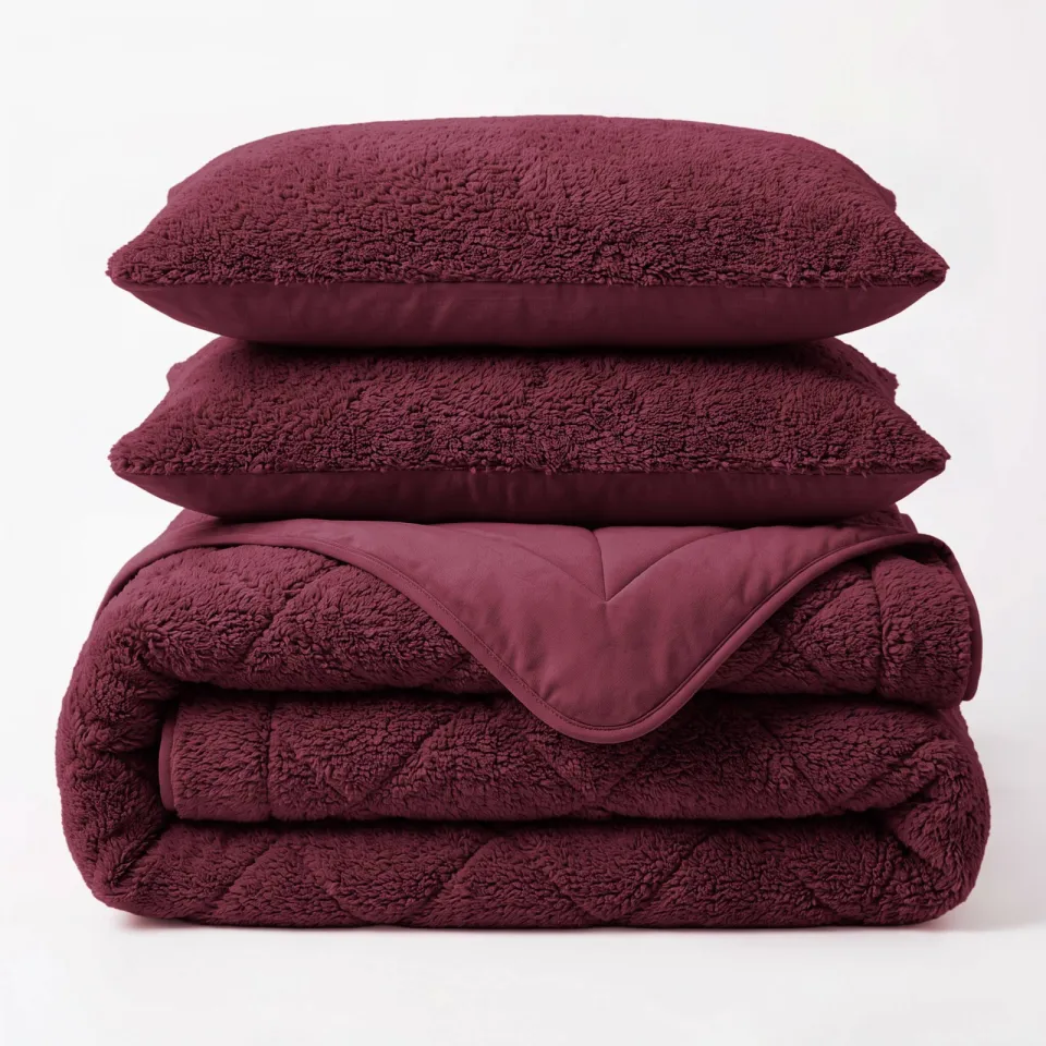 NOUS Living wasbaar dekbed velvet en teddy- Donkerrood, foto 5
