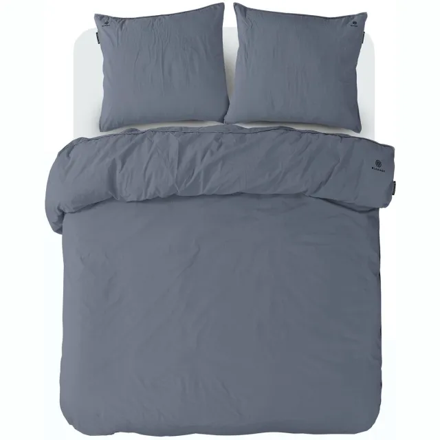 Padiro dekbedovertrek 135 x 200 cm - Katoen - Blauw / Grijs - Effen design - Met 1 kussensloop 80 x 80 cm - 2-delig voor 1 persoon