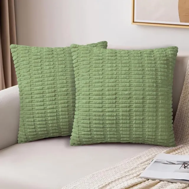 Famanu Set van 2 kussenslopen, corduroy kussenhoezen, 40 x 40 cm, kerstdecoratie, moderne boho-decoratieve kussenhoezen, zachte sierkussenhoezen, kussens voor bank, stoel, slaapkamer, groen