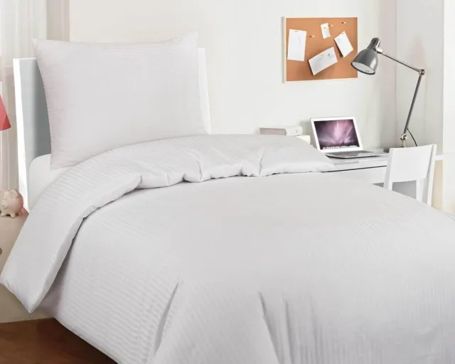 Homéé® Homéé hotel dekbedovertrekset satijn gestreept 8mm - eenpersoons 140x200/220cm CVC 130g.m2 wit