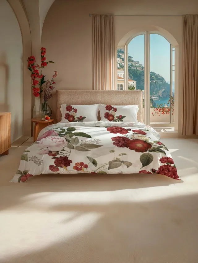 Heckettlane Dekbedovertrek Katoen Sogno - Wit - 100% Katoen - Bloemen - Dekbedovertrek 240x200-220 cm - Lits-Jumeaux - Positano Sogno White