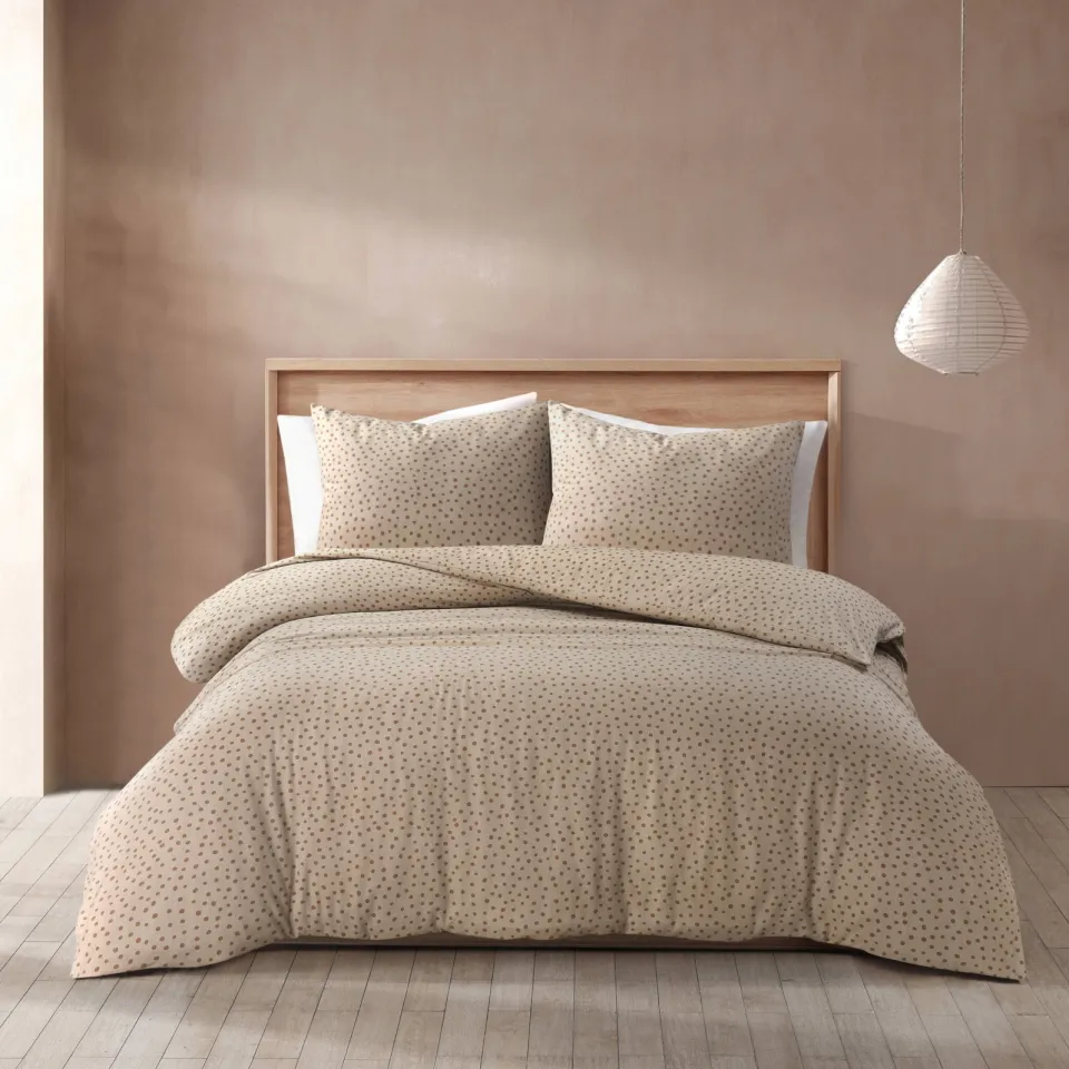 NOUS Living flanellen 2-persoons dekbedovertrek met stippen 200x220 cm - beige, foto 5