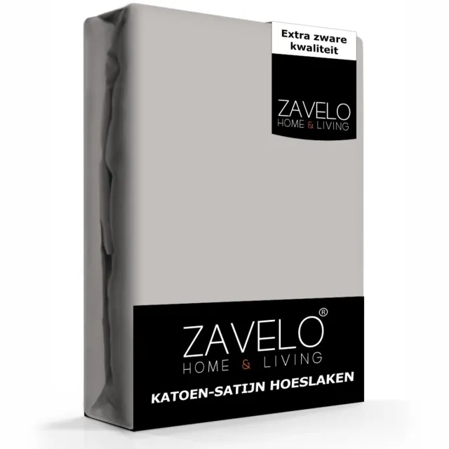 Zavelo Hoeslaken Katoen Satijn Grijs-Lits-jumeaux (200x220 cm)