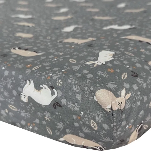 BINK Bedding Hoeslaken Bunny 90 x 200 cm grijs, wit, beige, bruin, camel