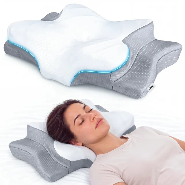 Maqi Living Hoofdkussen Memory Foam voor Nekklachten Dreamora – Orthopedisch & Ergonomisch kussen - Geschikt voor rug, zij- en buikslapers - Traagschuim - Wit grijs