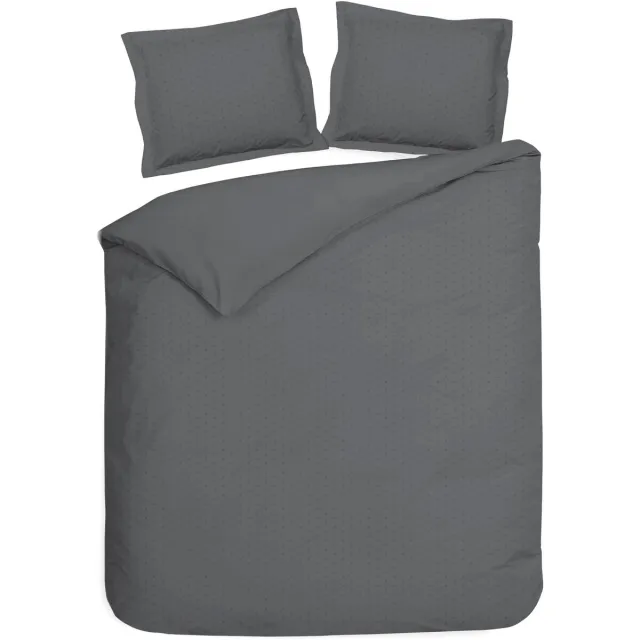 Heckettlane Dekbedovertrek Punto - Bedlinnen met Stippen - 200x200-220 cm - Tweepersoons - Antraciet - Dekbedovertrek van 100% Katoen-Satijn Classic Anthracite