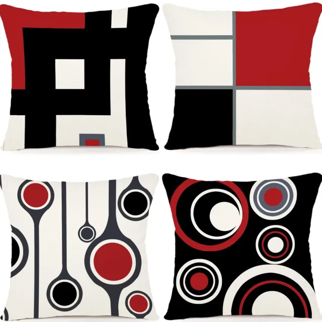 Unyqoos ® Set van 4 Moderne Geometrische Kussenhoezen 40x40 cm voor Binnen en Buiten rood