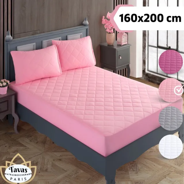 Tavas Waterdicht Matrasbeschermer 160x200 cm Roze Gewatteerde 100% Katoen Molton Hoeslakenbadstof Rondom Elastiek Waterdichte Matras Beschermer Incontinentie