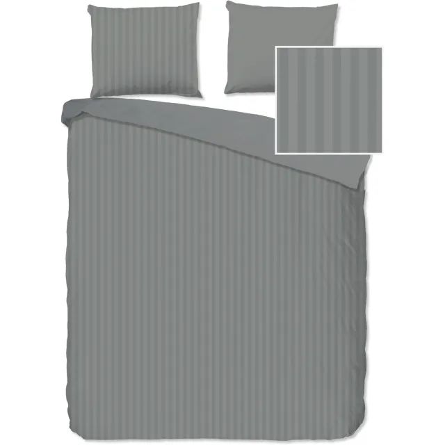 Descanso dekbedovertrek rustige satijnstreep - Lits jumeaux 240x200/220 cm - Grijs - 100% Katoen satijn Grey