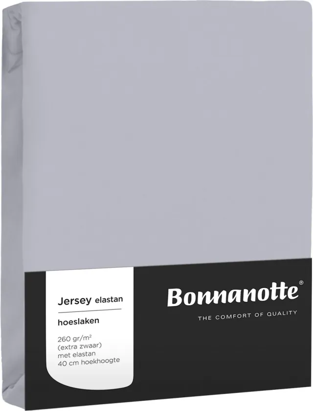 Bonnanotte Jersey elastan hoeslaken 90/100-200/210 Licht grijs extra dikke kwaliteit 260 grams Midden grijs