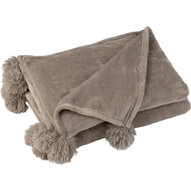 J-Line plaid Pompom - polyester - taupe - 170 x 130 cm