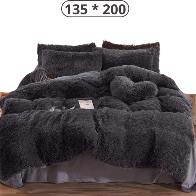 Livano Teddy Dekbedovertrek - Fleece Dekbedovertrek - Fluffy Dekbedovertrek - Pluche - Dekbed - Deken - Inclusief Kussens - Grijs 135x200cm