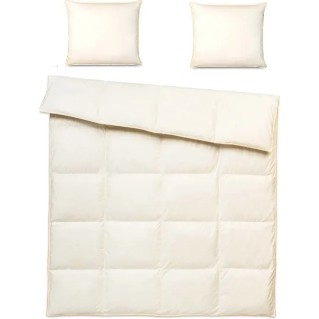 OnceDoce® Donzen Dekbed 220x200cm – 2.5kg Dons Vulling - 2 Persoons Ganzendons Dekbed – 100% Katoenen Tijk - Satijnen Bies – Kleur Crème –Herfst/Winter Seizoen + 2 Kussens 70x80mm 2kg Vulling