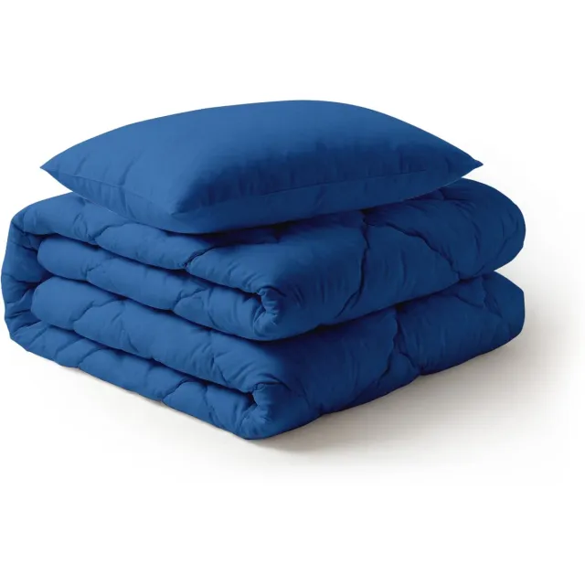 LILLA24 Dekbed zonder overtrek - Incl 2 kussenslopen - 140 x 200 cm - Wasbaar dekbed - All year hoesloos dekbed - Donkerblauw