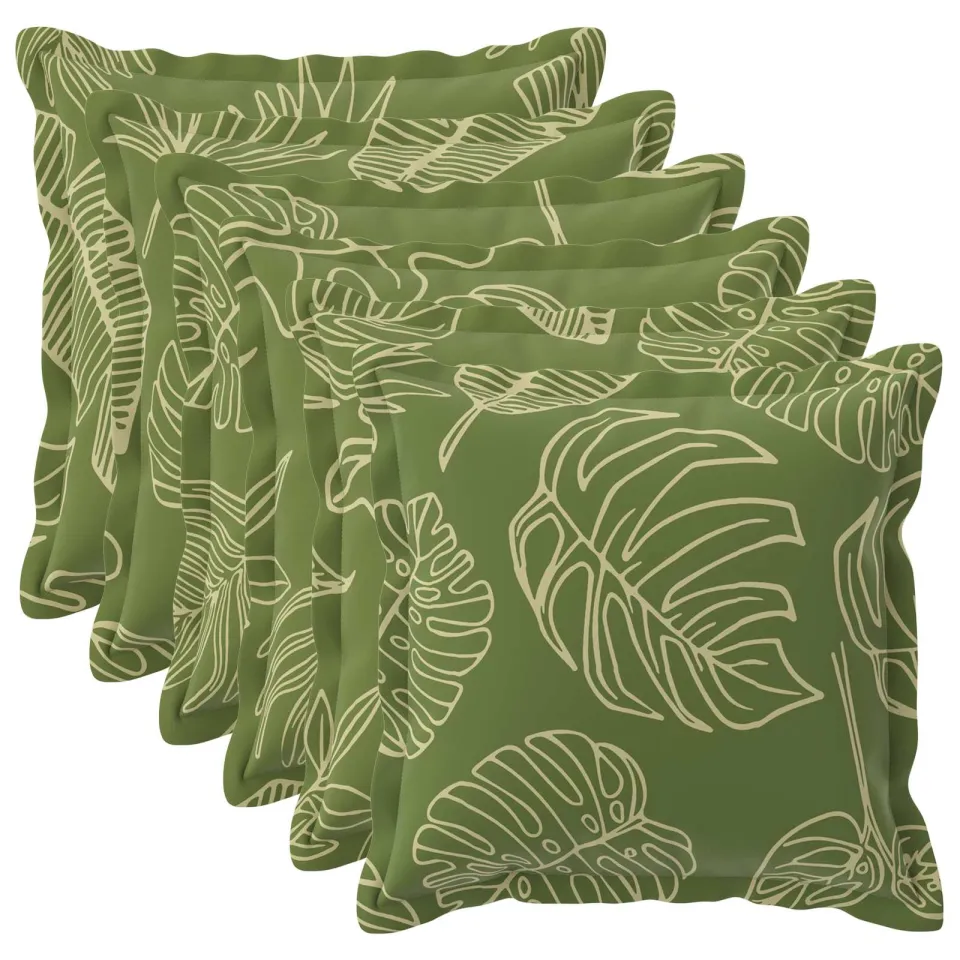 vidaXL Kussensloop 6 st HOUTEN Bladontwerp 40 x 40 cm Polyester groen, foto 3