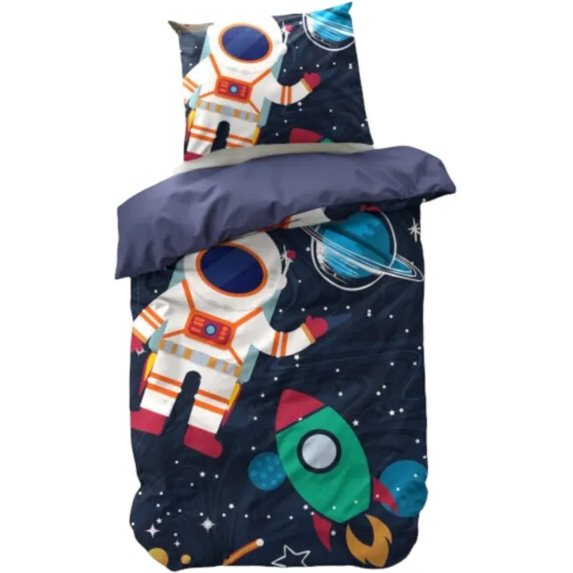 Bedsupplies Space Man Dekbedovertrek - 140x200/220 cm - Eeenpersoons - Astronauten Print - Inclusief Kussensloop 60x70 cm Donkerblauw