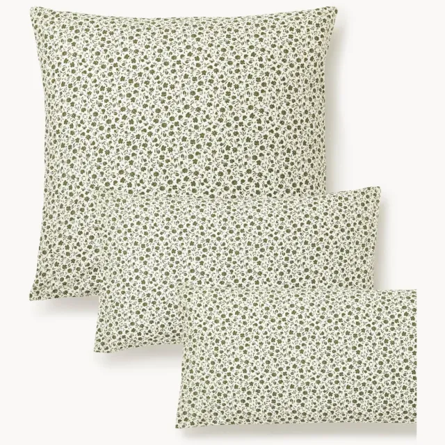 Westwing Collection Gewassen katoenen kussensloop Nolana met fijn bloemenpatroon Groen