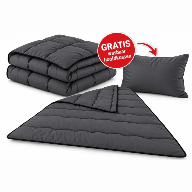 StamoTex Dekbed & Hoofdkussen Set - Wasbaar Dekbed zonder overtrek - Antraciet Grijs 140 x 200 cm - Hoesloos dekbed met vaste overtrek– All Season Enkel dekbed – Anti-allergisch – Wasbaar op 60°C - Onderhoudsvriendelijk - 1 persoons dekbed