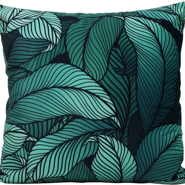 Ateks Decoratieve Kussenhoes Velours 40x40cm - Lineaire Bladeren zwart, groen