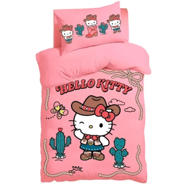 Sanrio Hello Kitty western - Dekbedovertrek 1 pers - lichtroze wit - roze