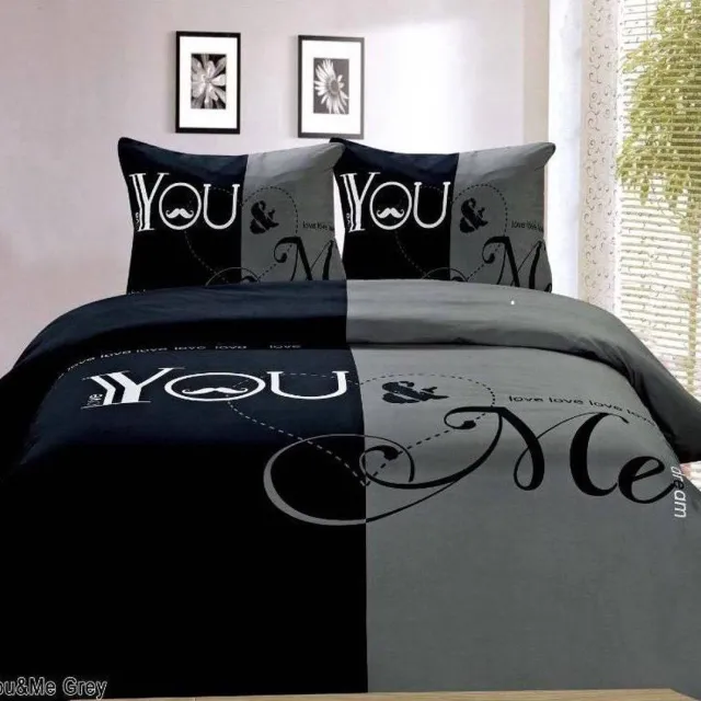 Cotton Club Husch Dekbedovertrek - You And Me - 240x200/220 - Zwart/Grijs