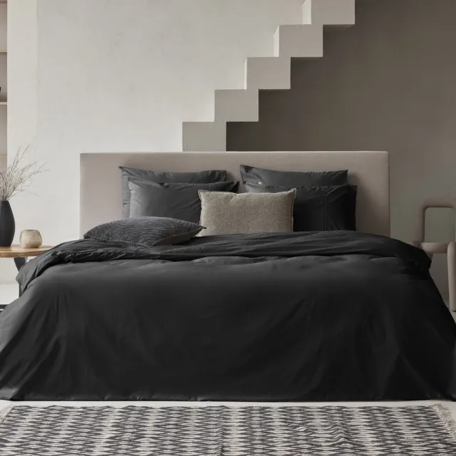 Dreamers Den Dekbedovertrek – Egyptisch Katoen – effen - Zwart - Lits-jumeaux - 240x200/220 cm + 2 kussenslopen - Dreamers Den