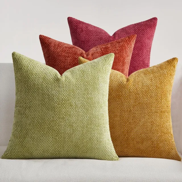 Unyqoos Set van 4 decoratieve kussenslopen in geel en oranje met geweven design geel oranje