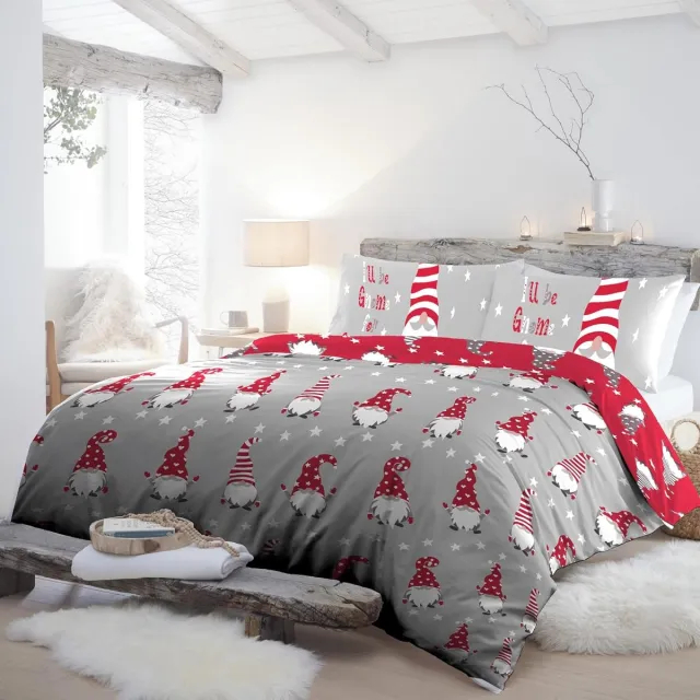 Famanu Kerst dekbedovertrekset met kabouter, 100% geborsteld katoen, tweepersoons Neutraal