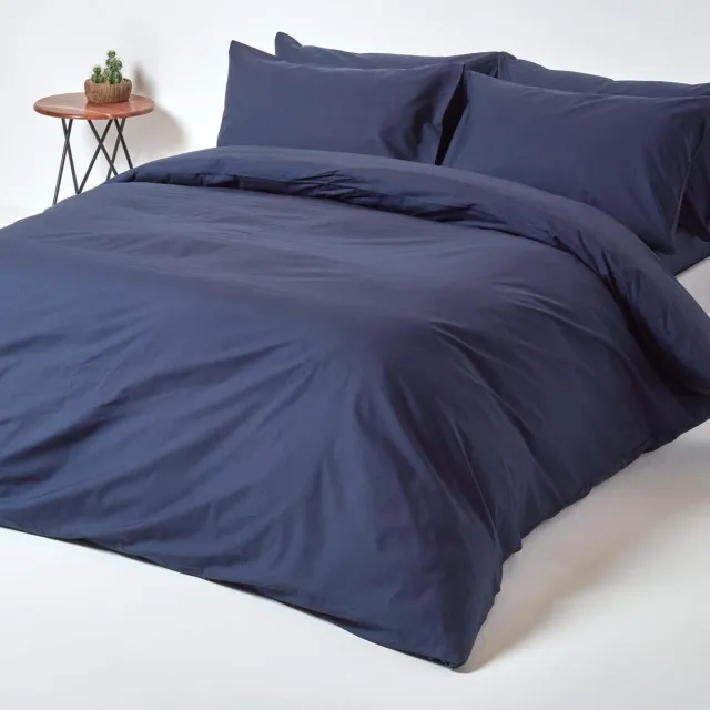 Homescapes Dekbedovertrek 140x200 cm Eenpersoons – Marineblauw – 100% Egyptisch Perkal Katoen – 200 TC – Inclusief Kussensloop